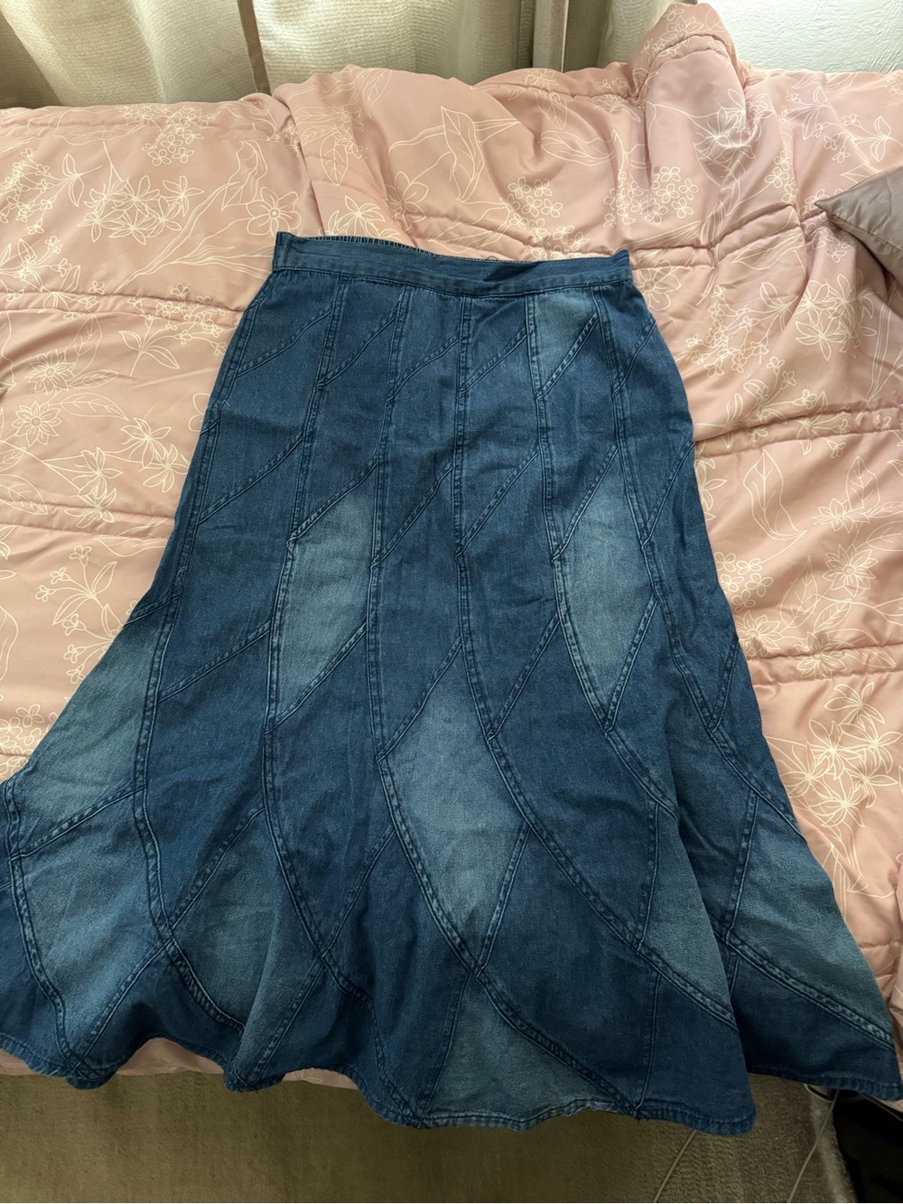 Denim Patchwork A-Line Skirt - Blue